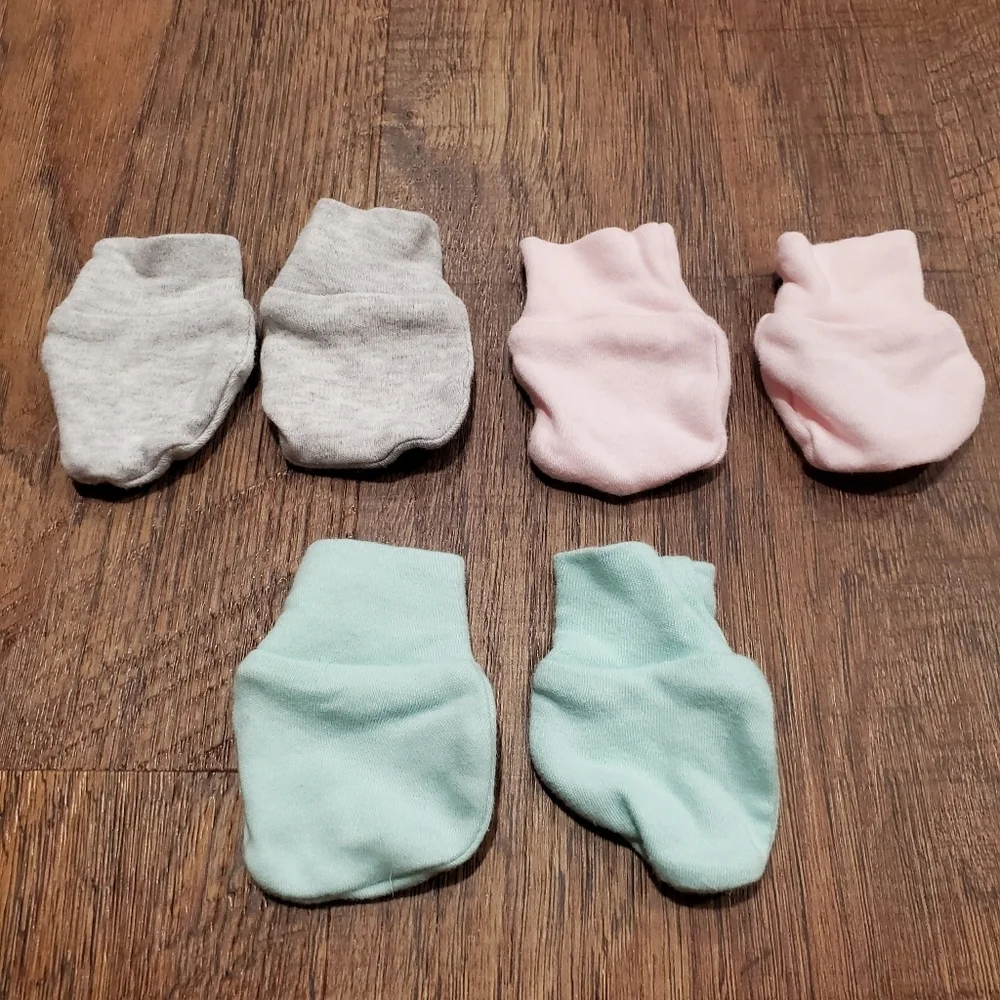 Target 3 Baby Girl Mitts Mittens Infant Green Gray Pink Pastel Newborn Cotton NB
